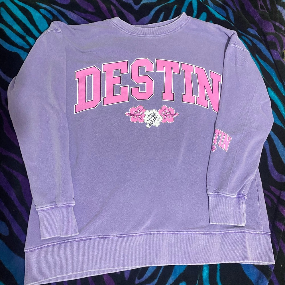 American Vintage Purple Destin Florida Oversized Crewneck Sweater / Sweatshirt